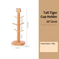 Solid wood tiger shaped key and watch organizer stand with natural light brown finish - Tall Tiger Style