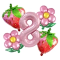Kit de ballons en aluminium avec chiffre 8 rose, fraises et fleurs pour décoration - Combinaison Fraise Numéro 8