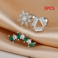 Set de 3 pendientes de estrella en acero inoxidable con circonitas blancas y verdes - Plateado