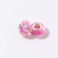 Pink faceted resin big hole beads with iridescent finish and metal core for DIY bracelets - Rose Red