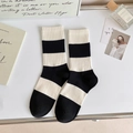 Classic black and white striped cotton mid-calf crew socks for daily casual wear - Bold Striped
