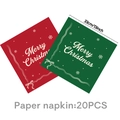 Red and green Merry Christmas paper napkins with snowflakes, 20pcs set, 33cm size - Christmas Printed Napkins