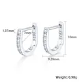 Sparkling S925 sterling silver U-shaped hoop earrings with zircon, size 10mm x 9.20mm - 7mm / Silver
