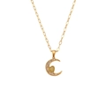 18K gold plated stainless steel crescent moon and heart necklace with inlaid crystals - Cute Micro-pave Crescent Heart Pendant Necklace - Gold - Green Heart