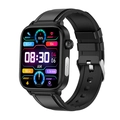 ET570 smartwatch with black leather strap showing heart rate and ECG on screen - Black Leather
