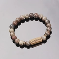 Natural picture stone beaded bracelet with bronze Confidence plate and gold spacers - Picture Jasper-Confidence