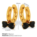Pendientes de aro dorados de acero inoxidable con colgantes de corazón de circonita negra - Pendientes de Circonia Negra (EH299)