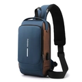 Zaino monospalla uomo impermeabile con porta USB blu navy e dettagli marroni - Navy And Gold