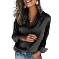 Women's black satin long sleeve button-up shirt with silky texture and casual business style - S / Black