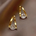 925 silver needle gold geometric earrings with sparkling round zircon crystals - Gold Horseshoe Shape Inset Round Zirconia Huggie (A41)