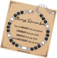 Detail view of handmade beaded bracelet with black matte stones and silver metal beads - Always Card Style / With Card / Matte Black