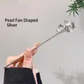Silver vintage tassel hair pin with fan shape and pearls for elegant hairstyles - 60# Pearl Fan-shaped Silver
