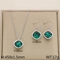 Titanium steel jewelry set with emerald green square stones and silver finish - Emerald (KS110338-GC)