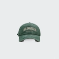 Deep green washed cotton baseball cap with Los Angeles vintage style embroidery - Adjustable / Washed Green