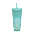 Mint green studded tumbler with geometric texture and matching straw for cold drinks - Laser Green