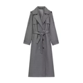 Abrigo largo gris oscuro de lana con doble botonadura y cinturón ajustable elegante - XS / Gris