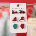 Christmas stud earring set featuring red truck, Santa hat, and festive bulb designs - Red Truck/Santa Hat/Light Bulbs Set (1551)