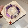 Detail of multi-gemstone bead bracelet with amethyst and red agate ball pendant - Agate Amethyst Multi-Color Stone Bracelet with Round Ball Pendant