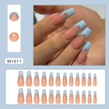 Faux ongles amande style français bleu avec paillettes argentées et 24 pièces - Style Français Bleu (W1611)