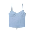 Completo con top a canotta in denim azzurro e pantaloni con fiocco e cuciture di pregio - XS / Tops
