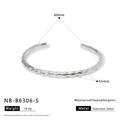 Detail of silver hammered texture on waterproof stainless steel cuff bangle bracelet - Silver Hammered Open (NB-B6306-S)