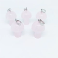 Set of five mini pink crystal mushroom pendants with metal loops for DIY jewelry making - Rose Quartz
