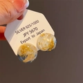 Detailed close-up of S925 sterling silver earring with gold foil in resin inlay - 925 Sterling Silver Earring Post - Blue White Base White Shell Flower
