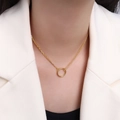 Double layered 18k gold plated stainless steel choker with a polished circle pendant - 35+5CM / Gold