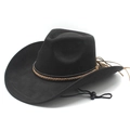 Zwarte western cowboyhoed van imitatie suède met gevlochten band en franjes op witte basis - M (56-58cm) / Zwart