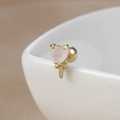 Detail of pink heart gemstone earring with 18K gold screw back on a white bowl - 60065-5 Gold - Pink Heart
