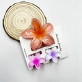 Three-piece plumeria flower hair clip set in orange-pink and purple hues for vacation styling - Mixed Color Set #11 (includes Cards)