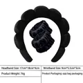 Black sponge cloud headband and plush wristband set for skincare and makeup - 24-velvet Black Headband + 1 Pair Of Wristbands
