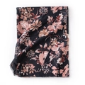 Écharpe douce en faux cachemire noir avec imprimés floraux roses et bords à franges - Noir