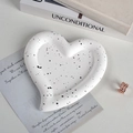 White heart-shaped ceramic jewelry tray with black speckled pattern for storage - Heart / White Splash Ink