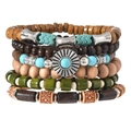 Bohemian multi-layer handmade wooden beads and turquoise stretch bracelet set for women - Wood Alloy Turquoise 5pcs Set (77)