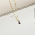 Collar clásico de luna creciente dorada con colgante de esmalte azul y pequeño diamante - Azul Real