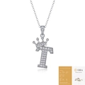 Letter T necklace with small crown in 925 silver and moissanite with GRA certificate - Letter T (with GRA Certificate)