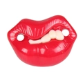 Funny baby pacifier featuring red lips and bunny teeth design on a white background - Rogue Teeth - Style F
