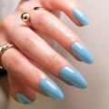Glossy baby blue almond shaped press-on nails set with elegant polished finish - Lake Blue