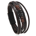 Close-up of vintage multi-layer leather bracelet with tree of life and magnetic clasp - Tree of Life Brown