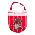 Christmas gift bag featuring red and white fabric with festive bell prints and ribbon handles - Christmas Bell Style