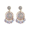 Bohemian dreamcatcher style gold earrings with colorful rhinestones and beaded tassels - Gold-Pink (925 Silver Needle)