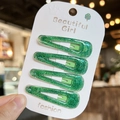 Set of 4 green glitter teardrop BB hair clips for girls on display card - Green