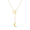 Collier en Y doré en acier inoxydable avec pendentifs soleil et croissant de lune - Soleil Lune Simple Couche Or