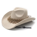 Beige western cowboyhoed van imitatiesuède met franjes en metalen kettingdetails - M (56-58cm) / Beige
