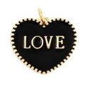 Golden heart pendant with black enamel finish and embossed LOVE lettering for jewelry - Black-Heart Love
