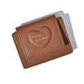 Brown lychee leather tri-fold wallet with embossed heart and Forever Sunshine text - Coffee