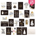 Set of 24 Christmas greeting cards with gold foil designs and matching envelopes - Black and White Gold Foil Minimalist Style (s593)
