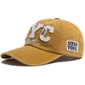 Vintage gewassen katoenen NYC baseballpet in mosterdgeel met versleten belettering - Geel