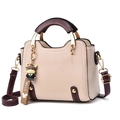 Beige and wine red PU leather handbag with gold buckle and cute cow charm - Khaki